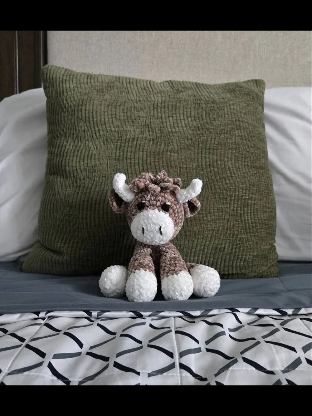 Handmade Plush Cow Decorative Pillow Accent in Green and White